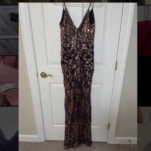 PROM- Navy blue and rose gold dress